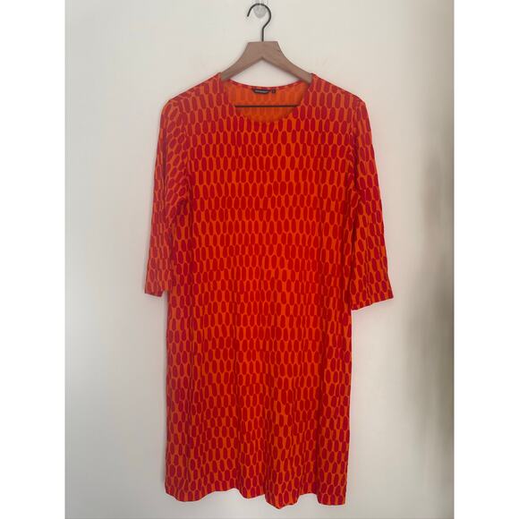 Marimekko Kerstin 2 Printed Jersey Knit Midi Dress in Orange/Red - M - Picture 1 of 7